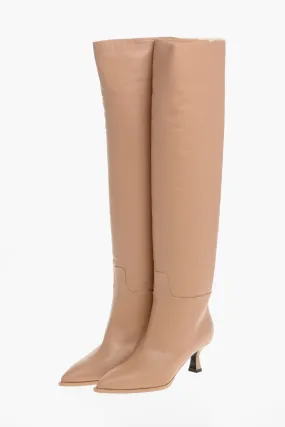 3Juin Over-the-Knee Leather Boots with Point Toe 6cm