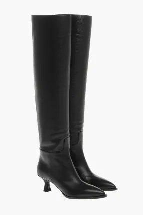 3Juin Over-the-Knee Leather Boots with Point Toe