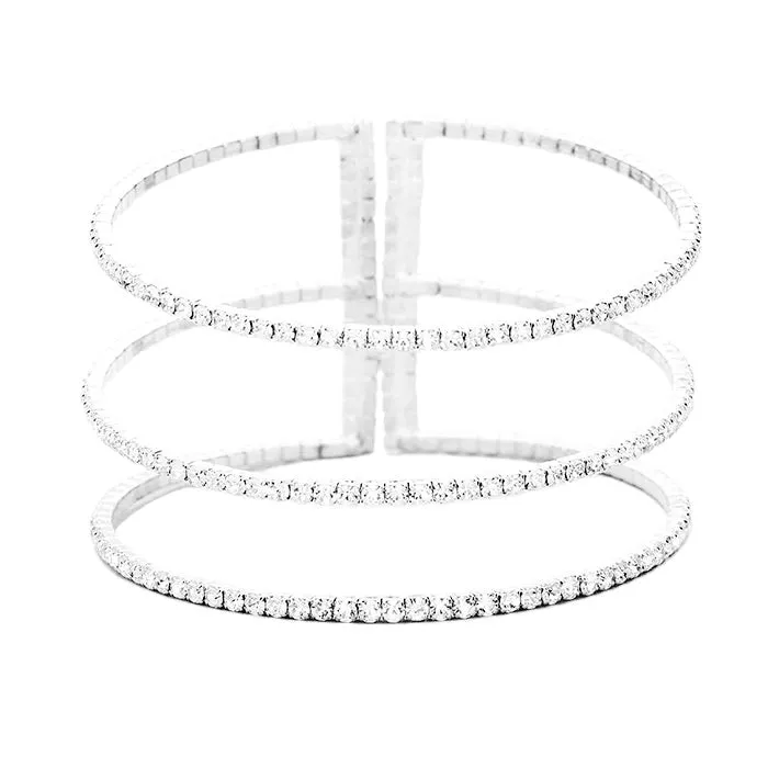 3Row Split Layer Round Crystal Detail Cuff Evening Bracelet