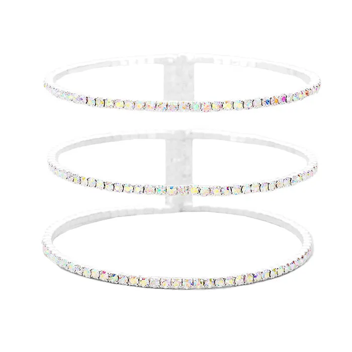 3Row Split Layer Round Crystal Detail Cuff Evening Bracelet