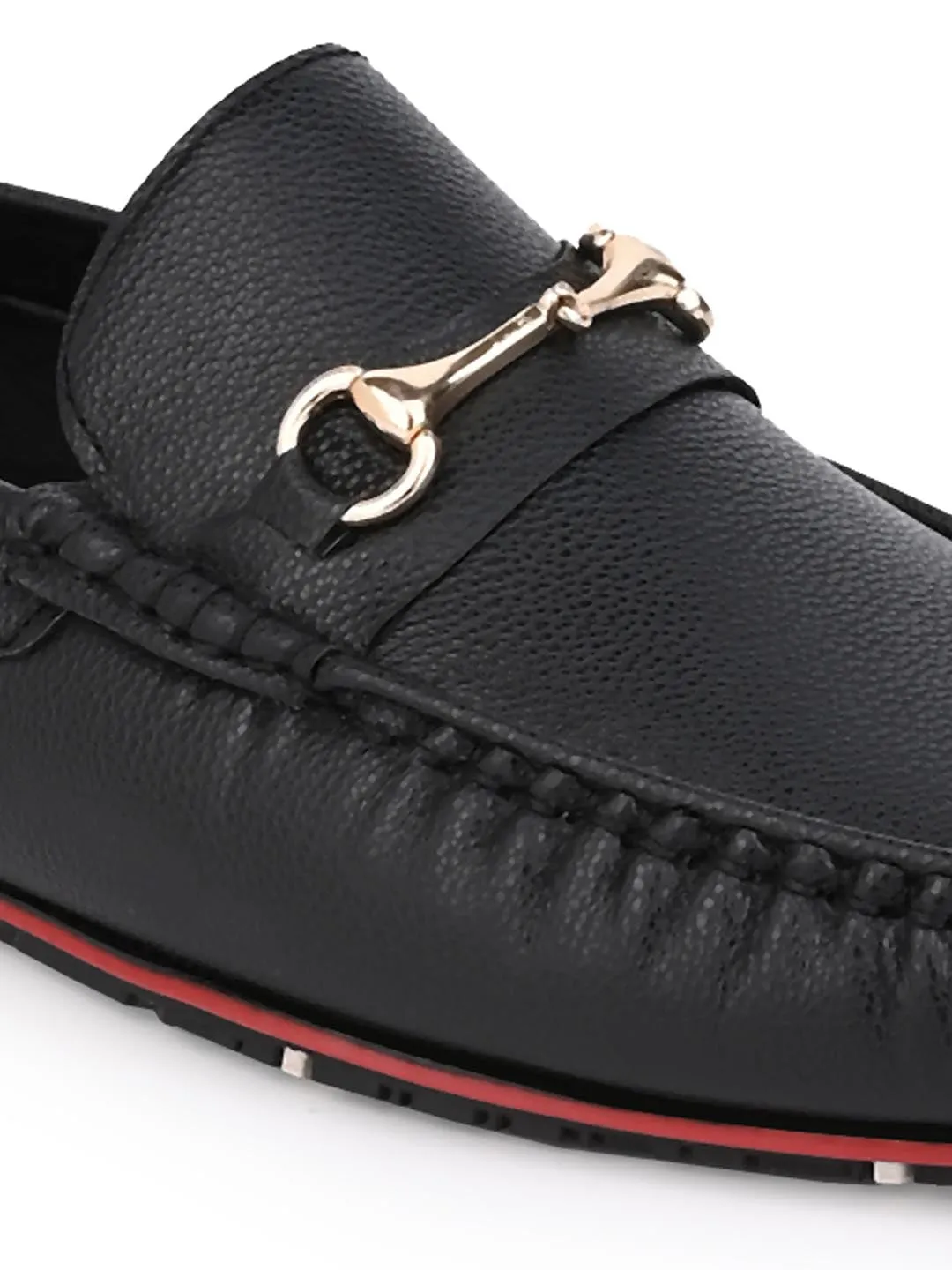 Alberto Torresi Black Round Toe Loafers With Metal Accent