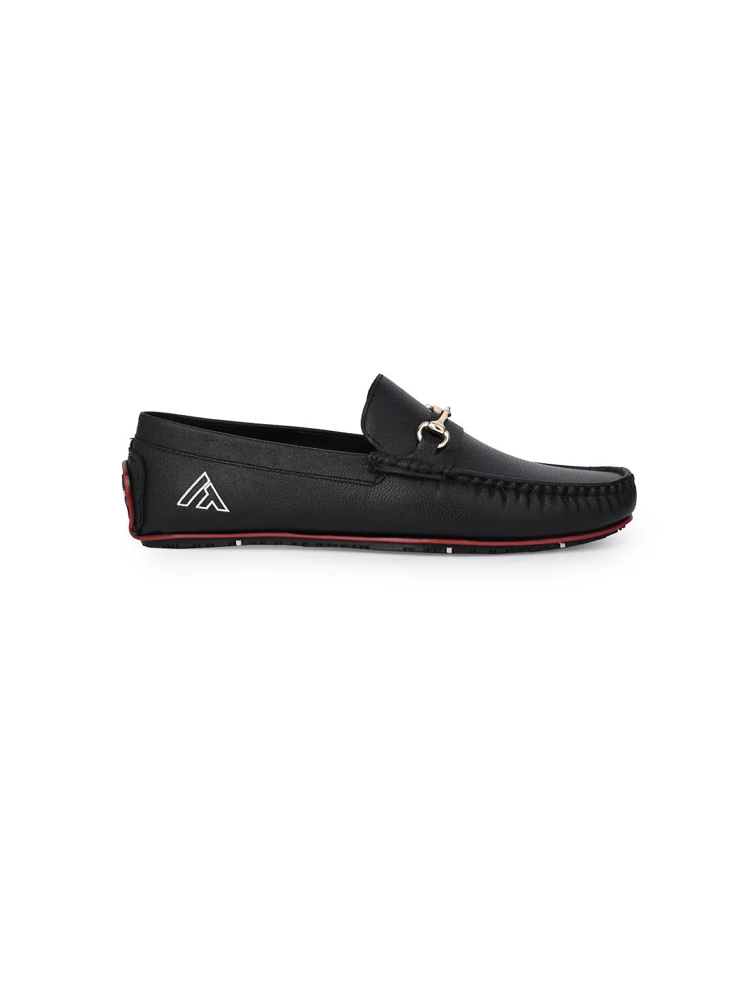 Alberto Torresi Black Round Toe Loafers With Metal Accent