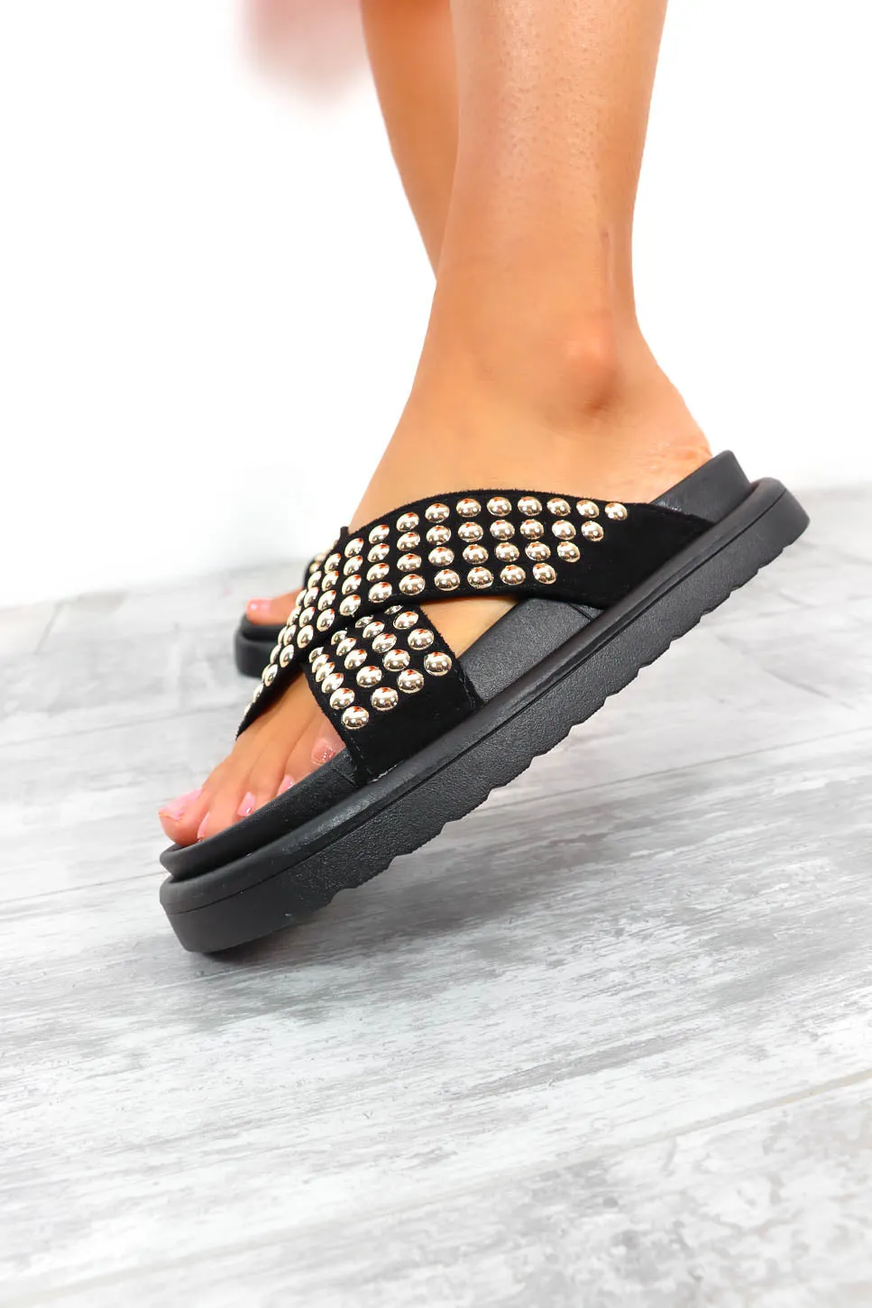 Along For The Slide - Black Gold Stud Sliders