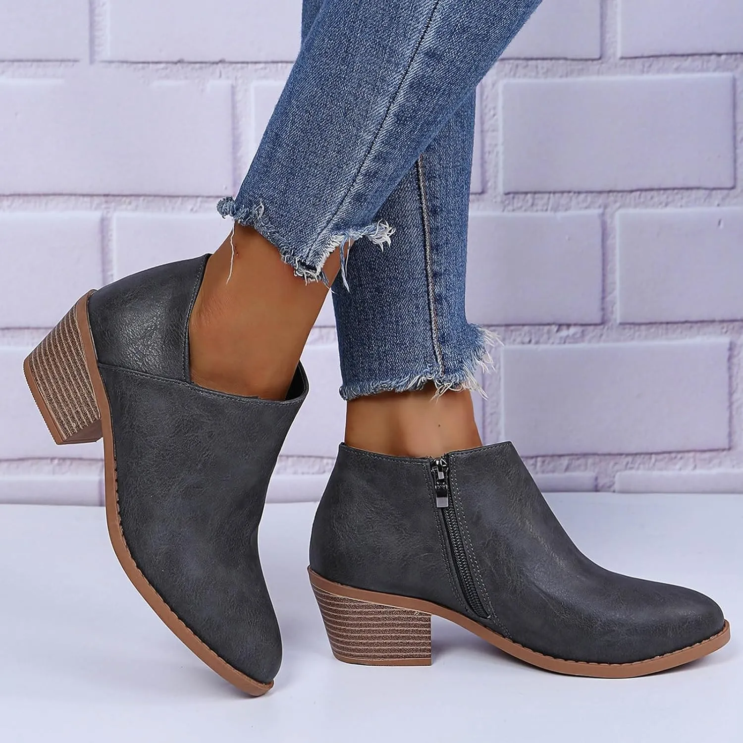 AMDBEL Booties for Women Dressy 2024 Ankle Booties Low Chunky Block Heel Side Zipper Pointd Toe Fall Winter Short Boots Shoes