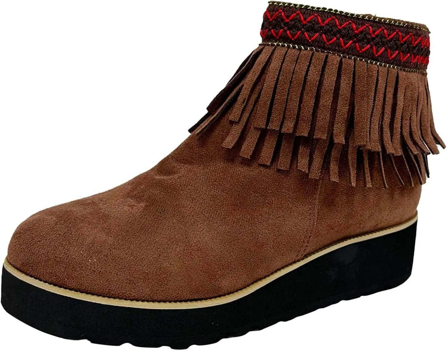 Ankle Boots for Women With Low Heel Women's Tassel Cowboys Ankle Boots Classic Vintage Round Toe Slip On Western Booties