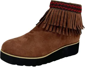 Ankle Boots for Women With Low Heel Women's Tassel Cowboys Ankle Boots Classic Vintage Round Toe Slip On Western Booties
