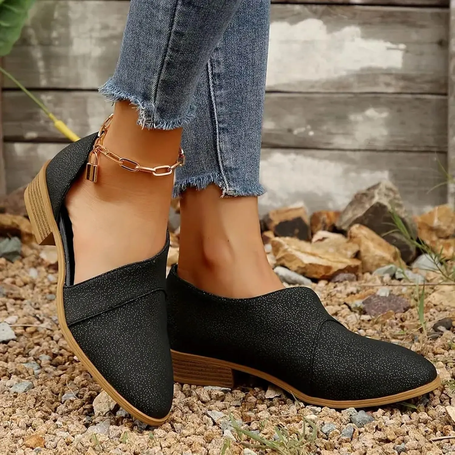 Ankle Boots for Women Women's Fashion Cut Out Pointed Toe Shoes Chunky Stacked Low Heel Dressy Western Fall Short Booties