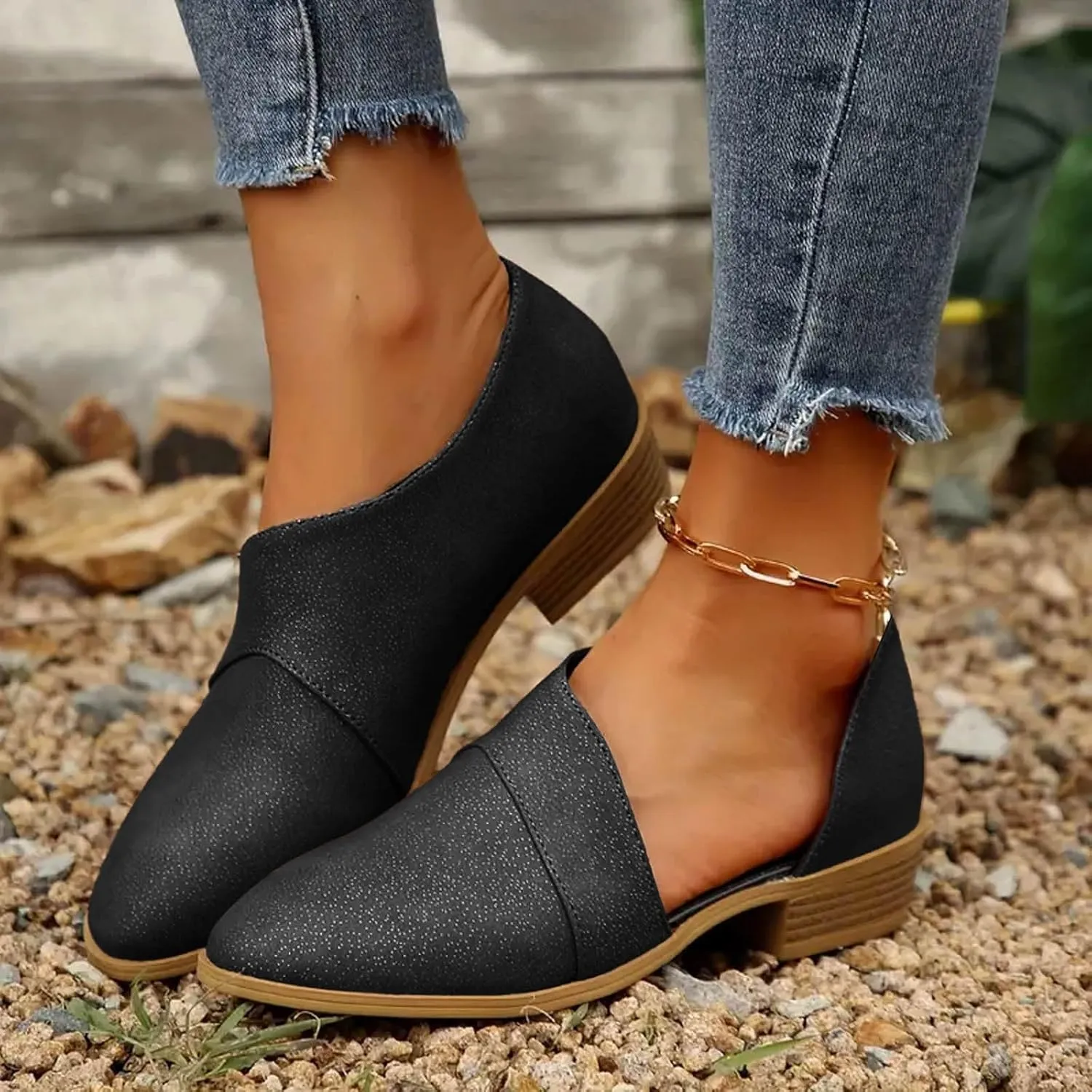 Ankle Boots for Women Women's Fashion Cut Out Pointed Toe Shoes Chunky Stacked Low Heel Dressy Western Fall Short Booties