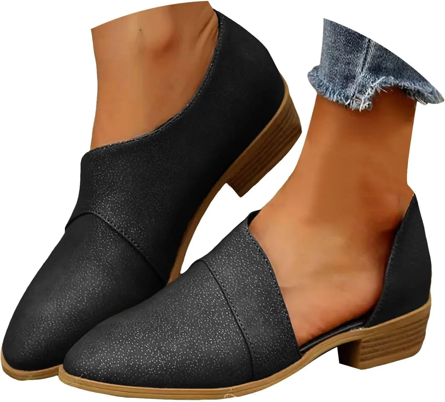 Ankle Boots for Women Women's Fashion Cut Out Pointed Toe Shoes Chunky Stacked Low Heel Dressy Western Fall Short Booties