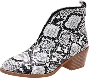 Ankle Boots for Women Womens Pointed Toe Ankle Boots V Cut Back Chelsea Booties Slip On Chunky Low Heel Western Booties