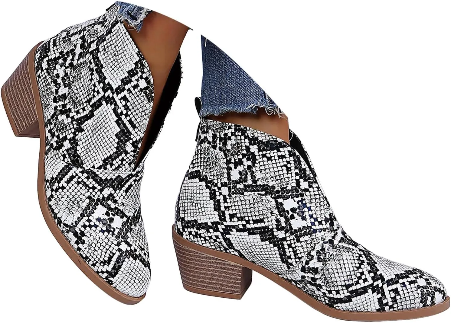 Ankle Boots for Women Womens Pointed Toe Ankle Boots V Cut Back Chelsea Booties Slip On Chunky Low Heel Western Booties