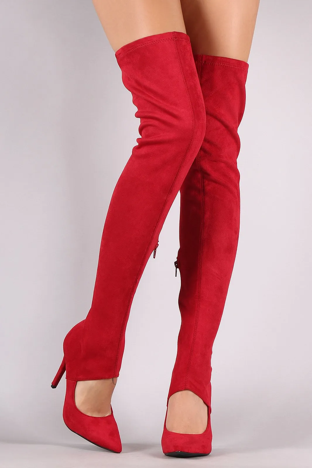 Anne Michelle Suede Cutout Stiletto Over-The-Knee Boots