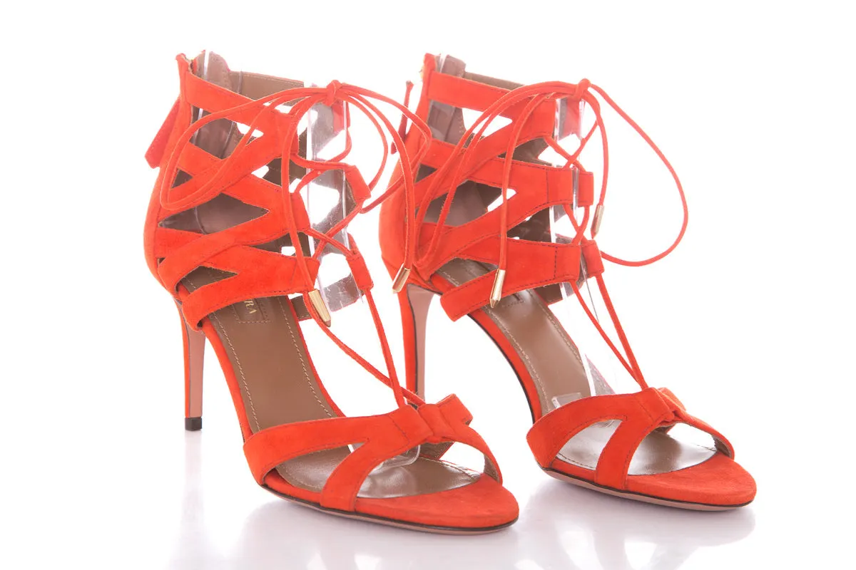 Aquazzura Red Suede Strappy Heels SZ 37.5