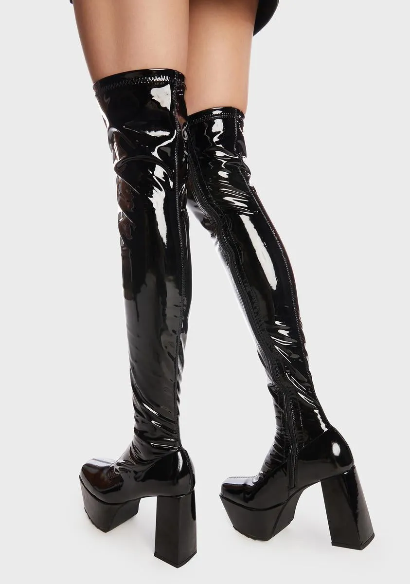 Aquitable Patent Thigh High Boots