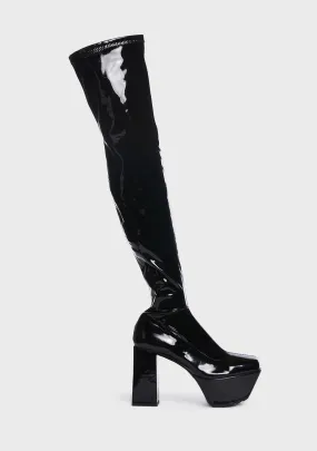 Aquitable Patent Thigh High Boots