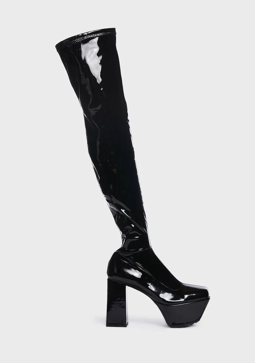 Aquitable Patent Thigh High Boots