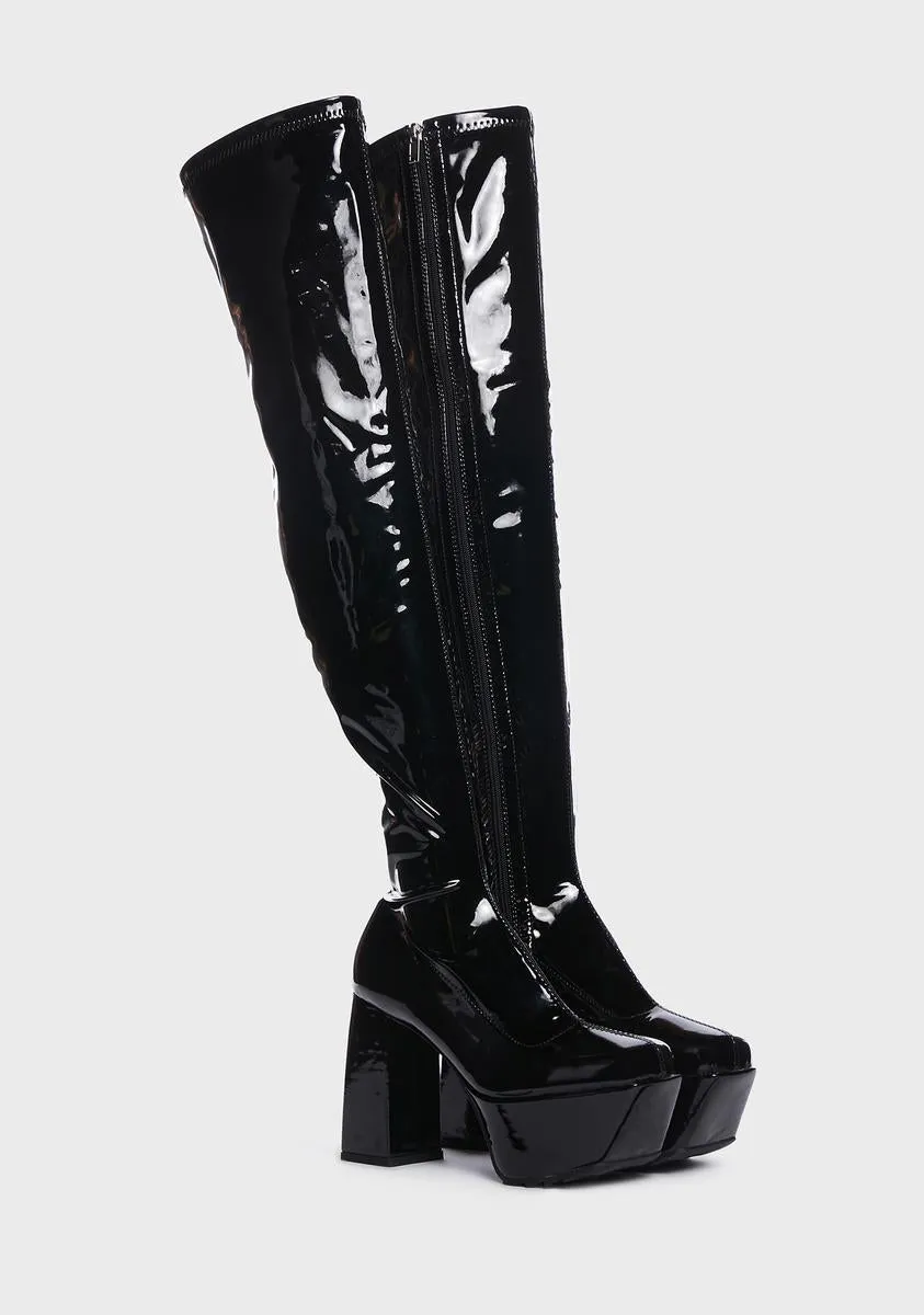 Aquitable Patent Thigh High Boots