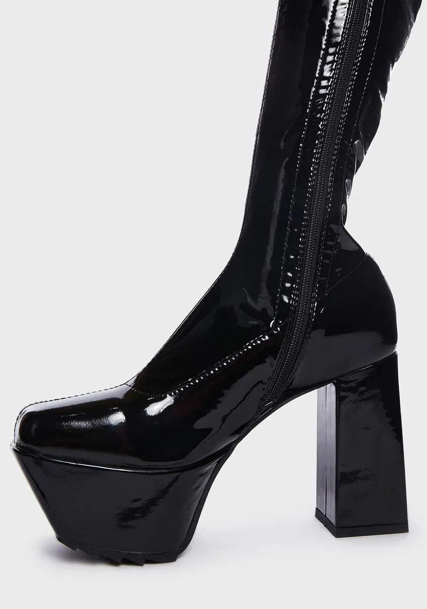 Aquitable Patent Thigh High Boots