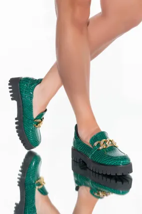 AZALEA WANG MY WAY FLATFORM LOAFER IN GREEN CROC