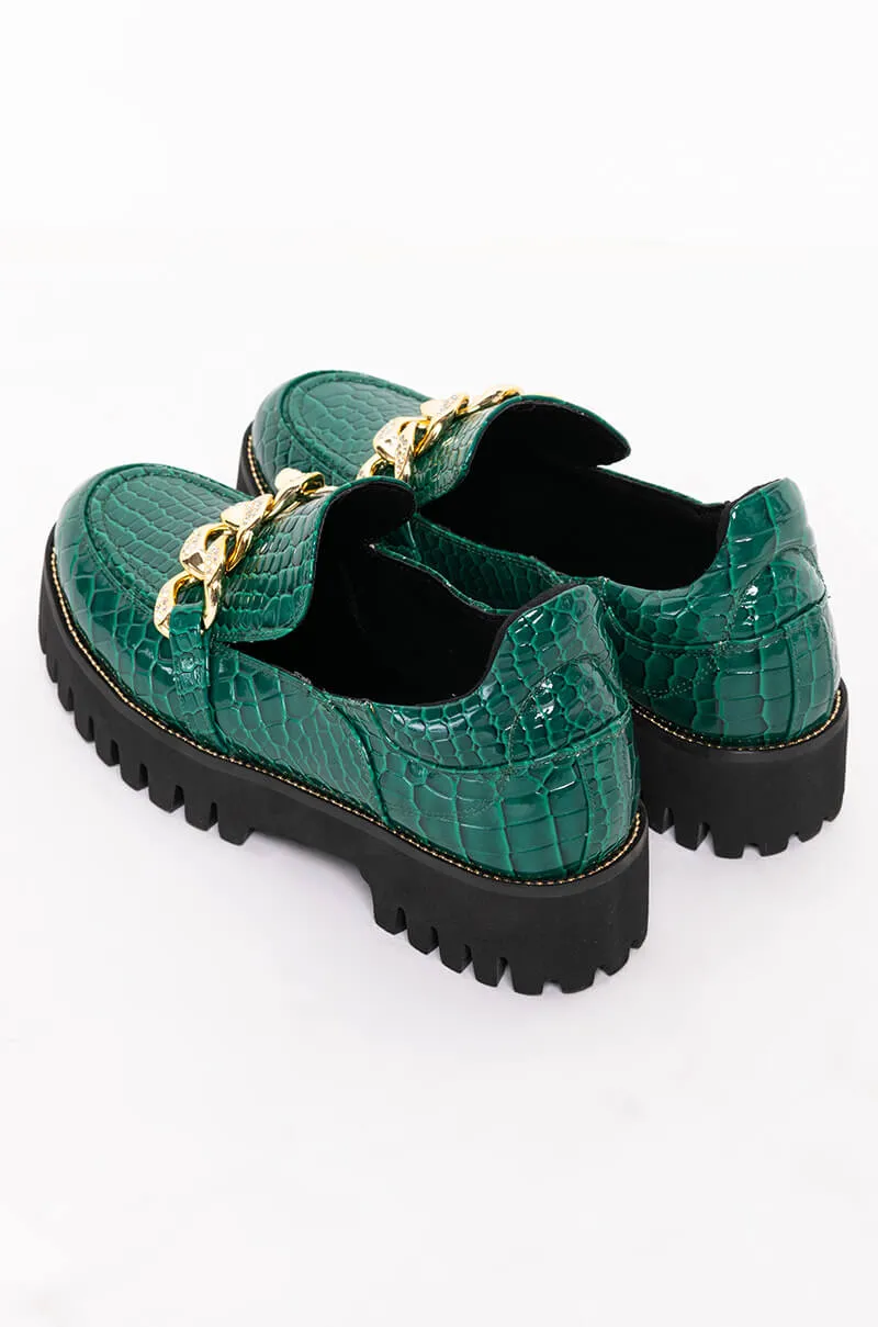 AZALEA WANG MY WAY FLATFORM LOAFER IN GREEN CROC