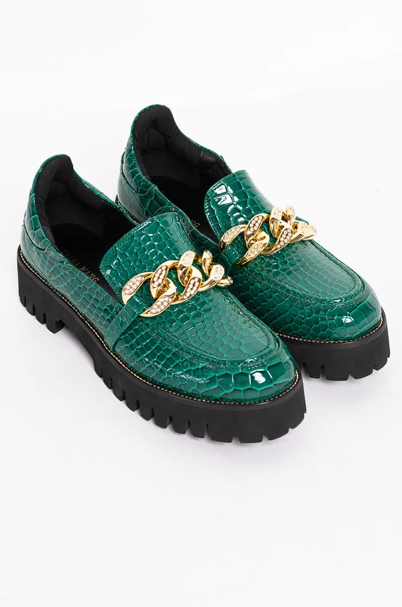 AZALEA WANG MY WAY FLATFORM LOAFER IN GREEN CROC