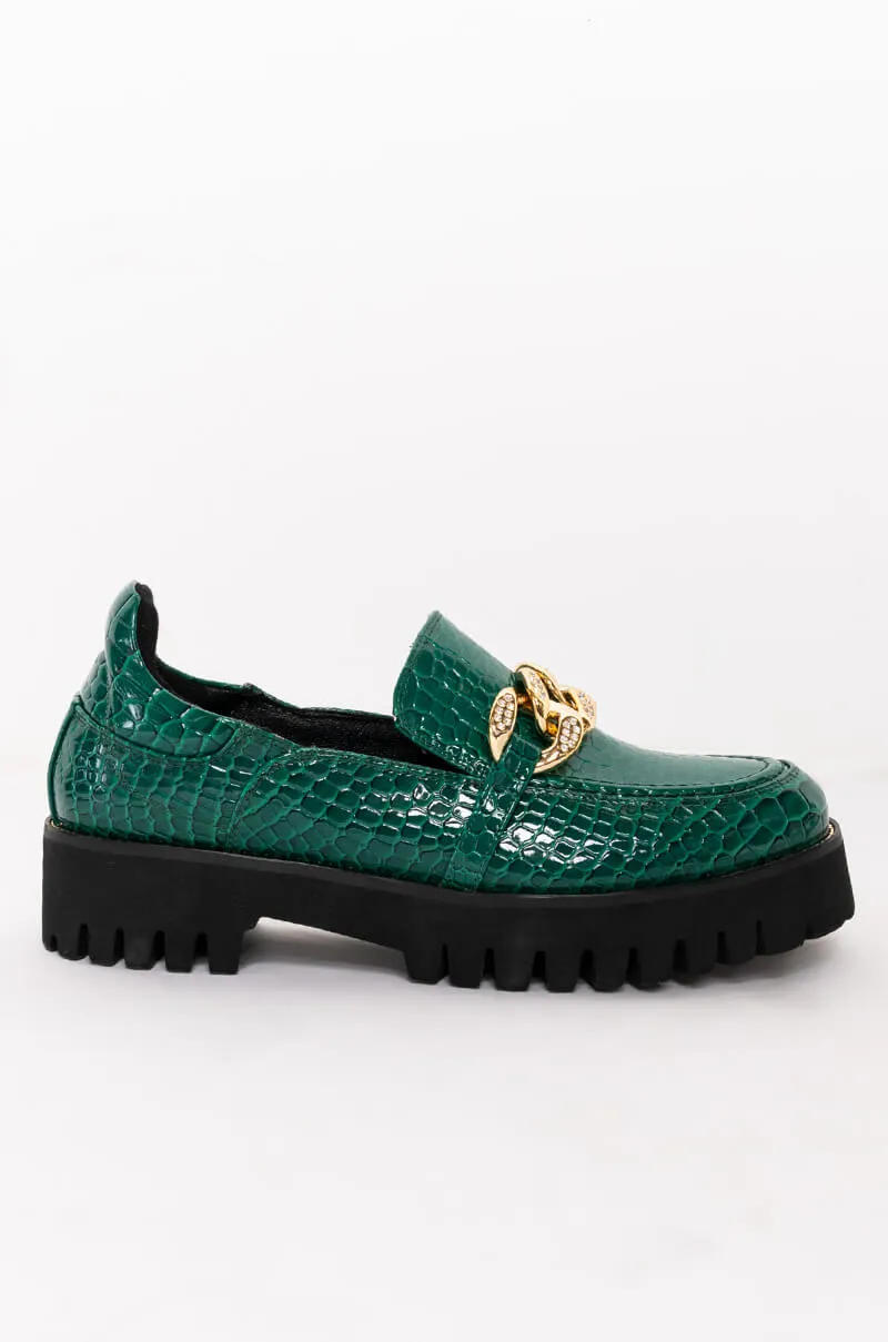 AZALEA WANG MY WAY FLATFORM LOAFER IN GREEN CROC