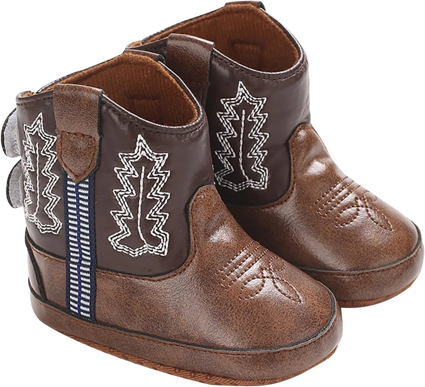 Baby Girls Boys Leathe Western Boots Cowboy Bootie Soft Sole Non-Slip Crib Shoes for Infant Round Toe Ankle Boots