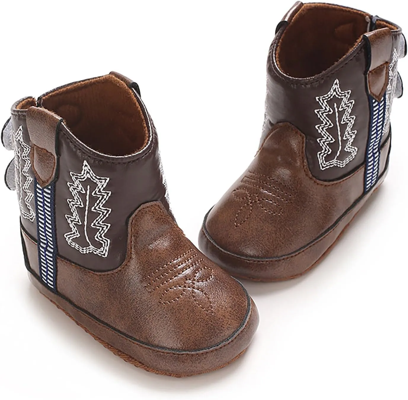 Baby Girls Boys Leathe Western Boots Cowboy Bootie Soft Sole Non-Slip Crib Shoes for Infant Round Toe Ankle Boots