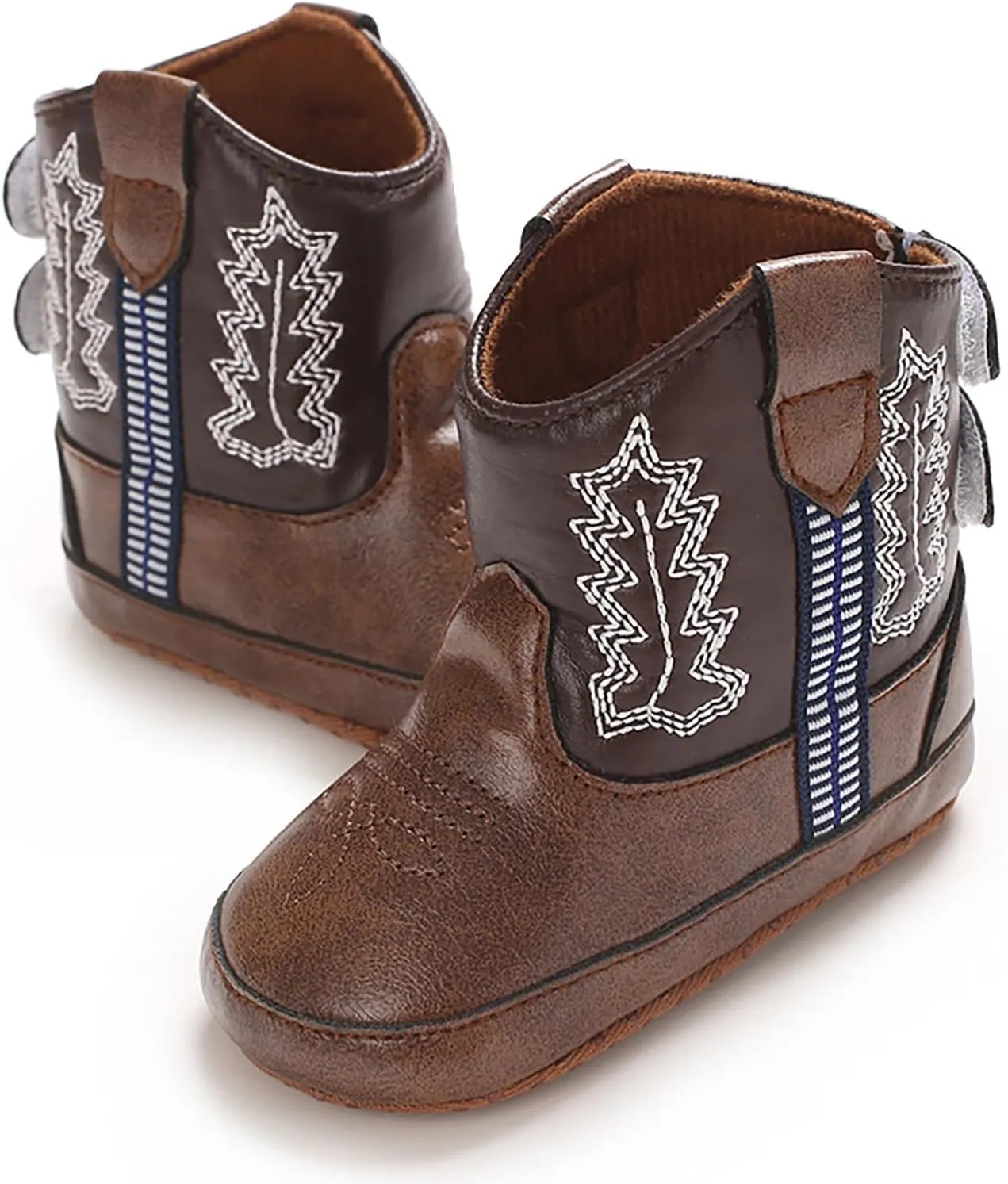 Baby Girls Boys Leathe Western Boots Cowboy Bootie Soft Sole Non-Slip Crib Shoes for Infant Round Toe Ankle Boots