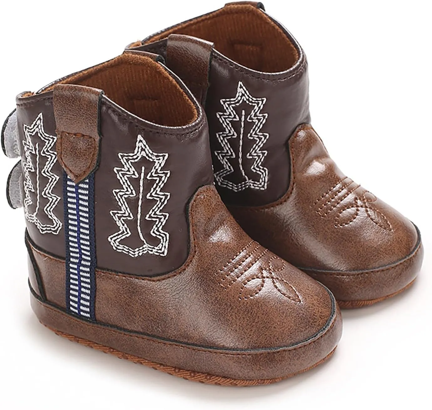 Baby Girls Boys Leathe Western Boots Cowboy Bootie Soft Sole Non-Slip Crib Shoes for Infant Round Toe Ankle Boots