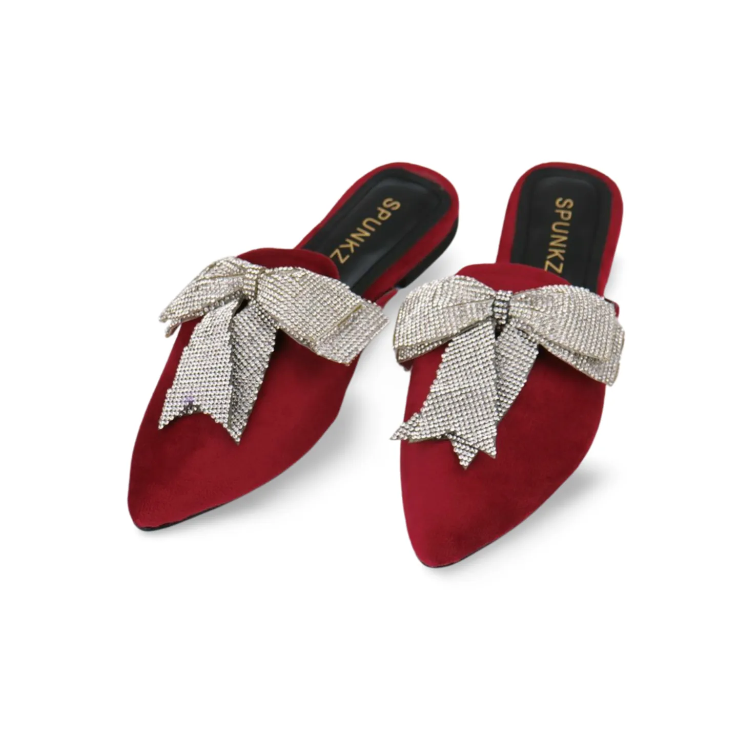 Beautiful Velvet Rhinestone Bow Pointed Toe Mules