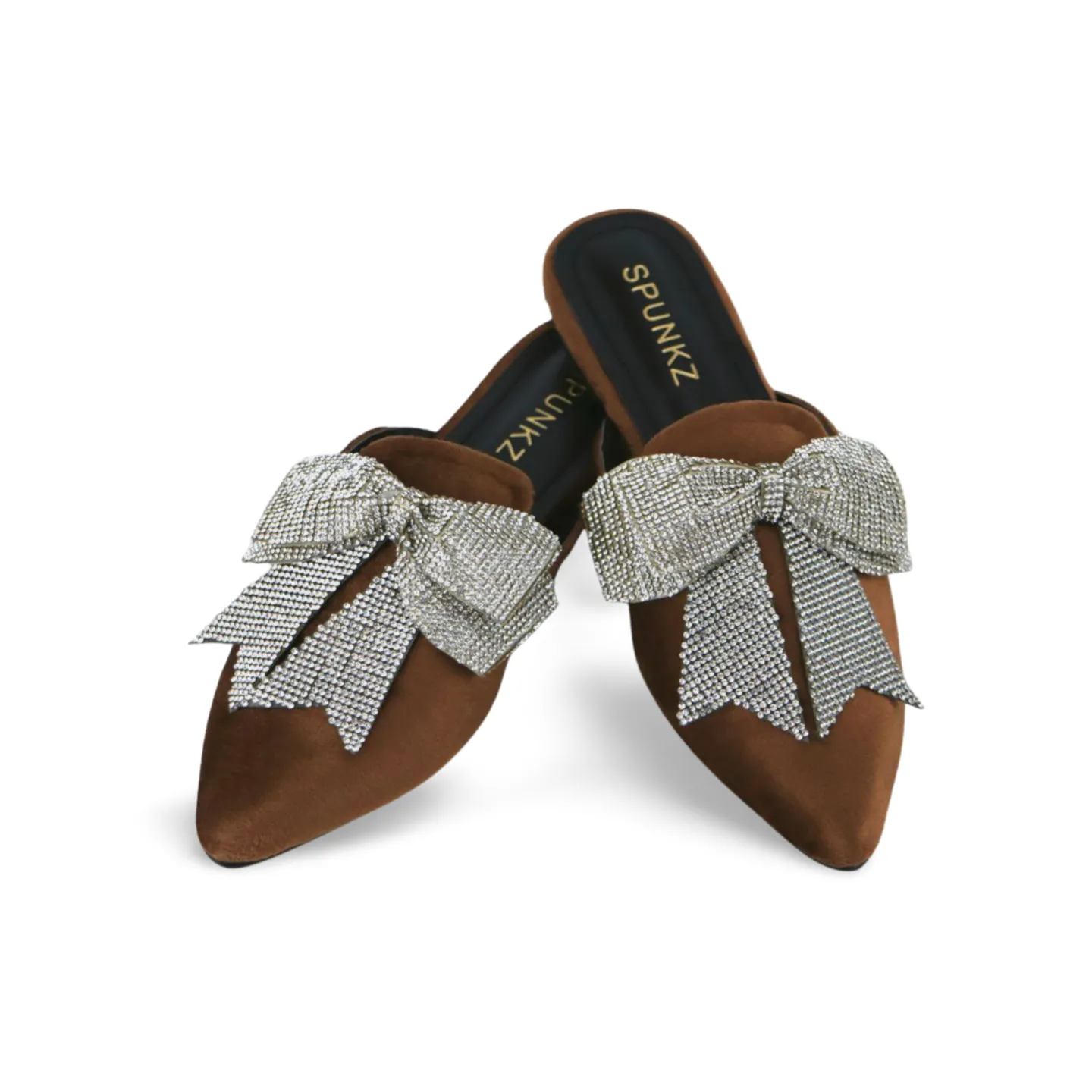 Beautiful Velvet Rhinestone Bow Pointed Toe Mules