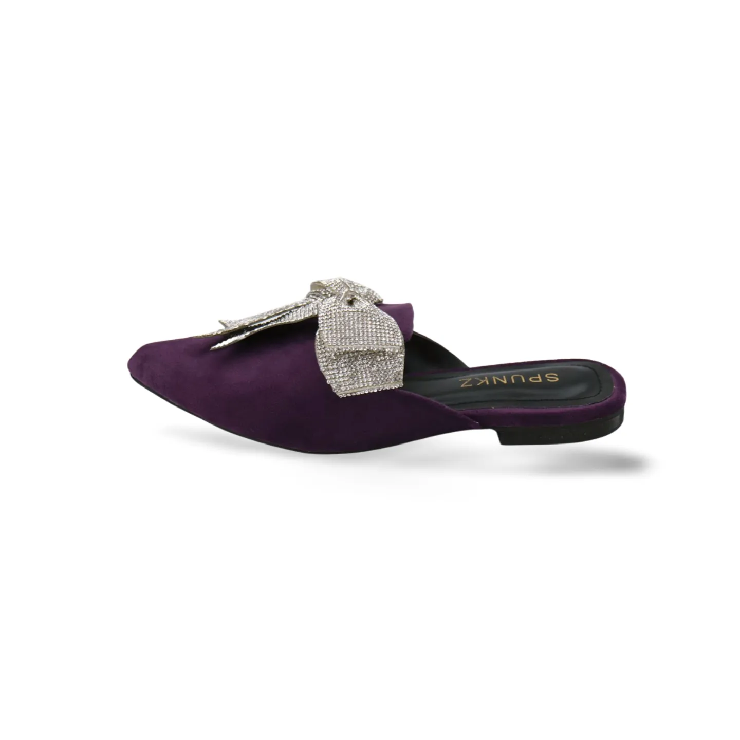 Beautiful Velvet Rhinestone Bow Pointed Toe Mules