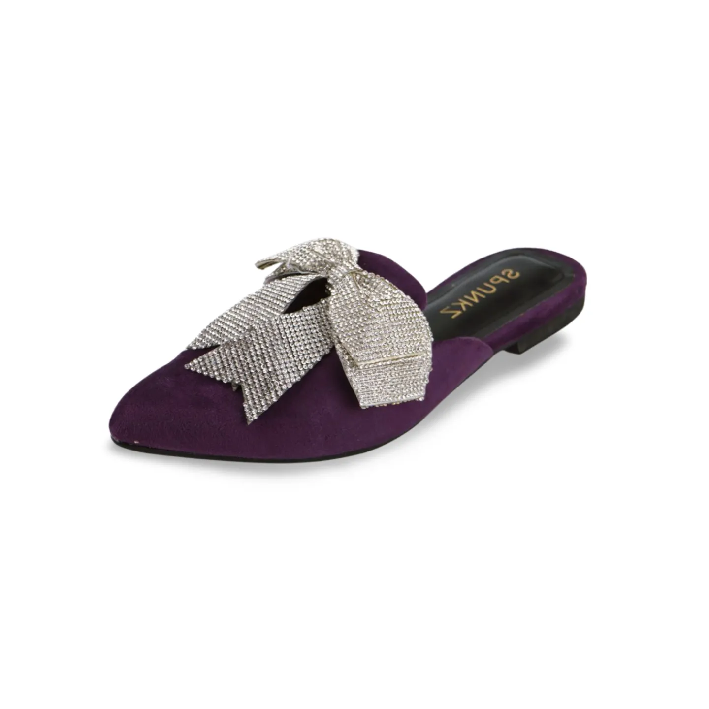Beautiful Velvet Rhinestone Bow Pointed Toe Mules