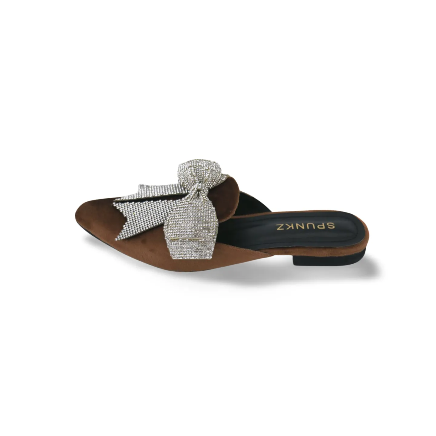 Beautiful Velvet Rhinestone Bow Pointed Toe Mules