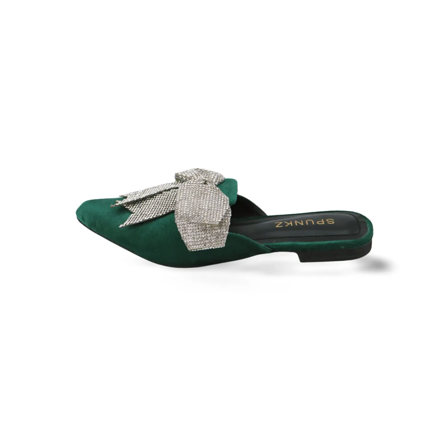 Beautiful Velvet Rhinestone Bow Pointed Toe Mules