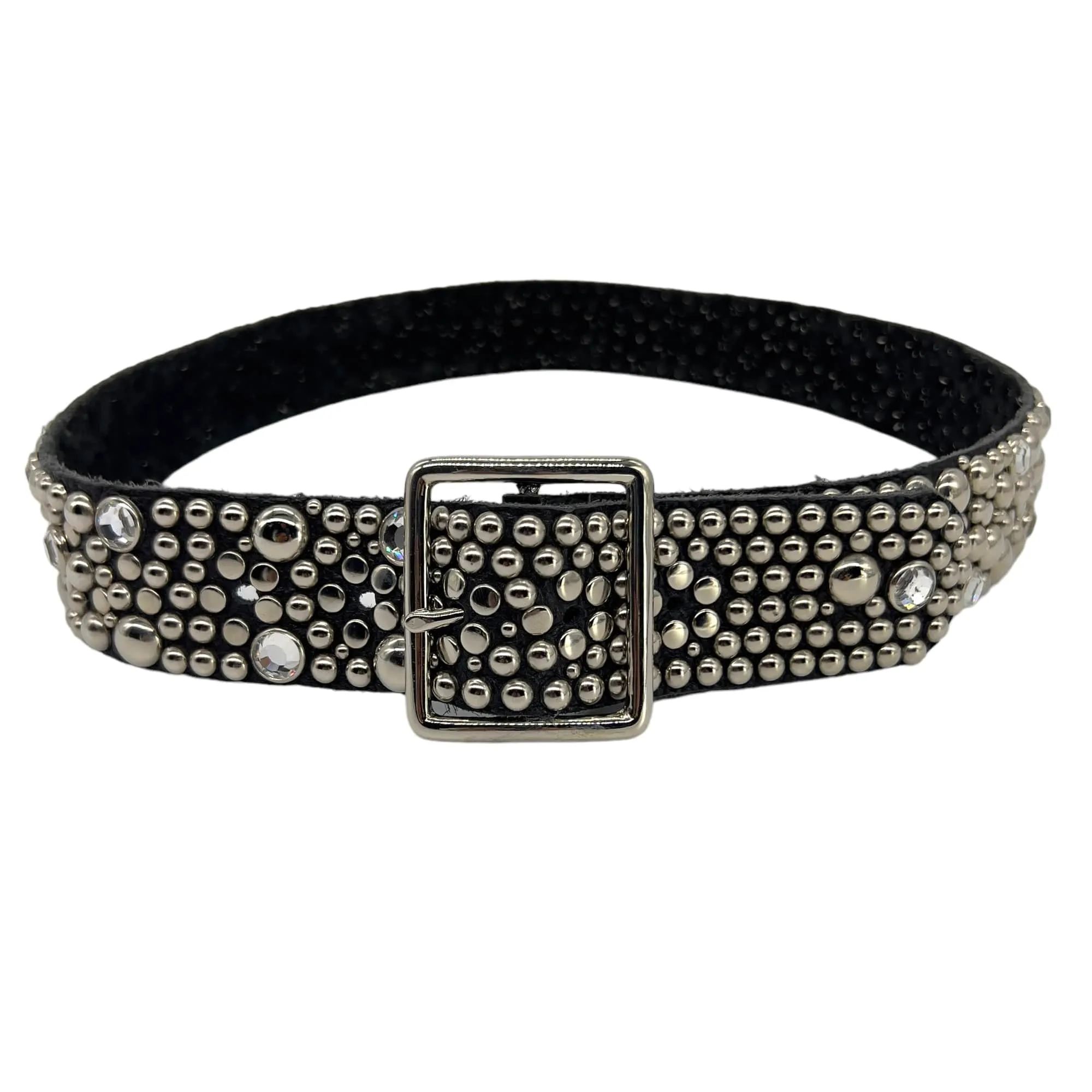 BELT- Leather, Mirror and Studded Belt - Black