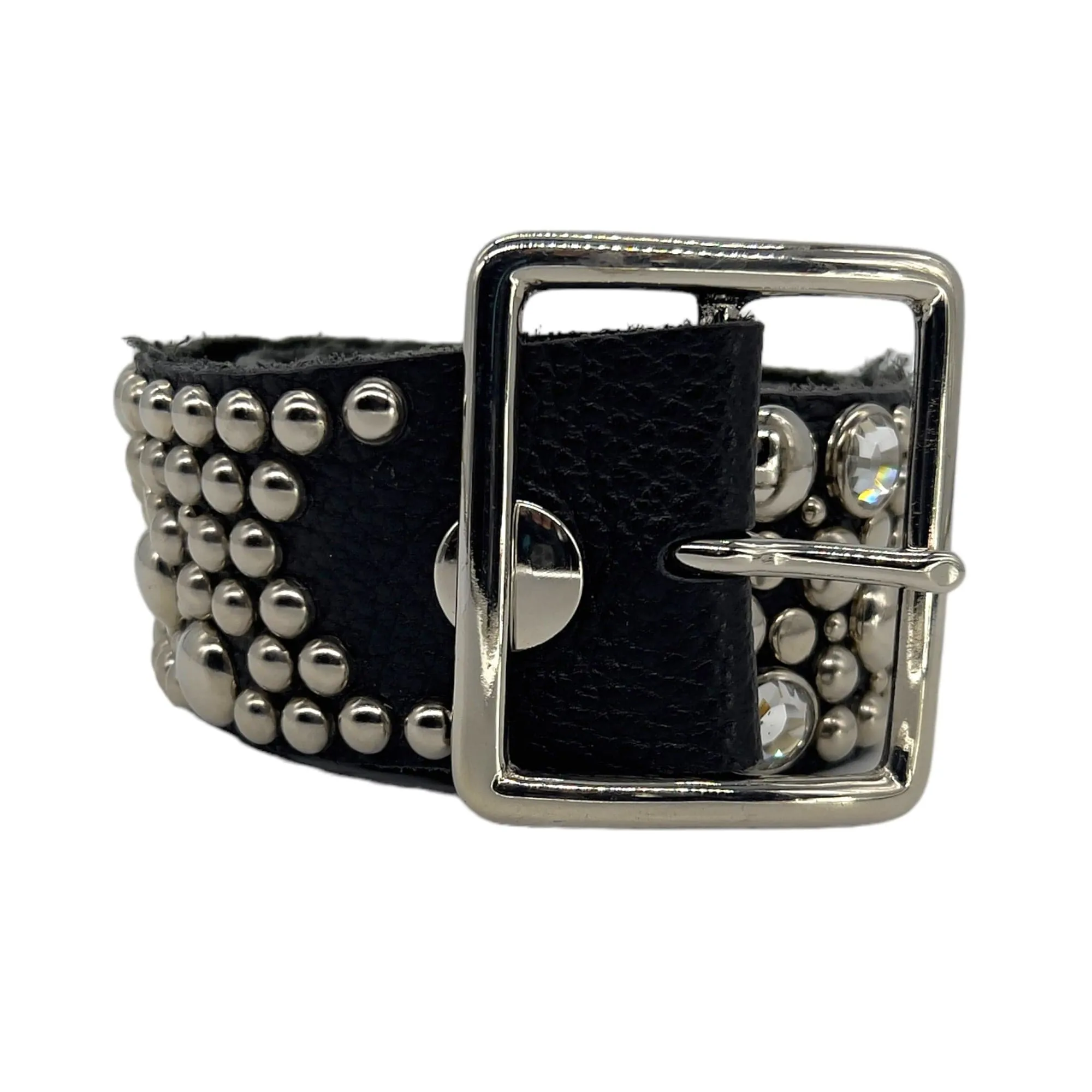 BELT- Leather, Mirror and Studded Belt - Black