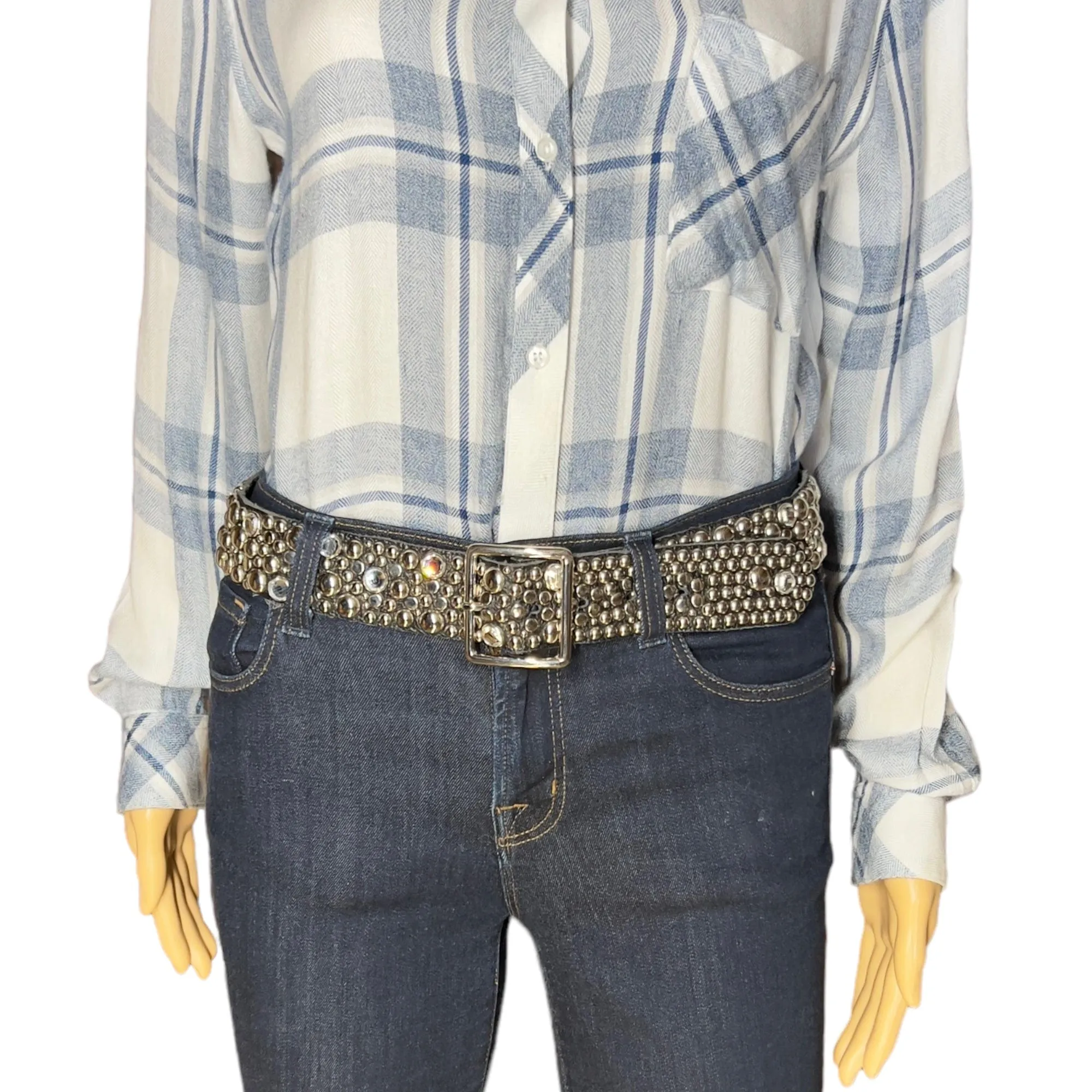 BELT- Leather, Mirror and Studded Belt - Black