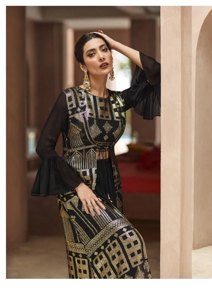 Black Indo Western Sharara Set