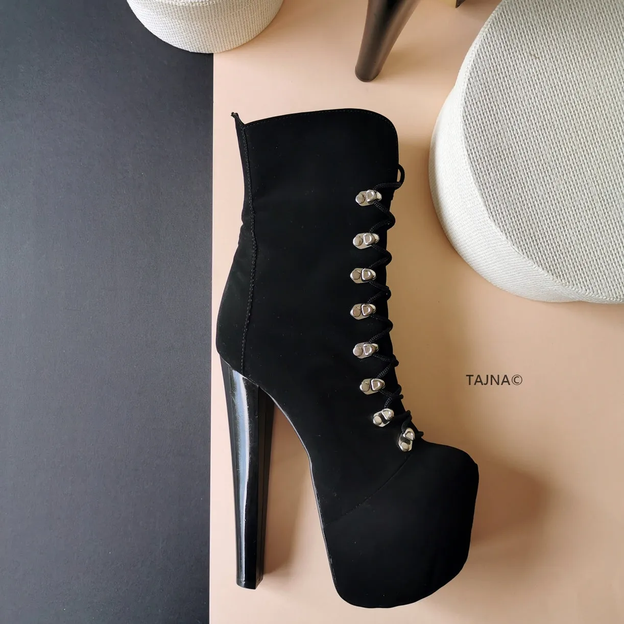 Black Suede Military Style Ankle Boots