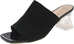 Block Heels for Women Breathable Braided Heeled Sandals Backless Square Heels Shoes Open Toe Block Slide Sandals