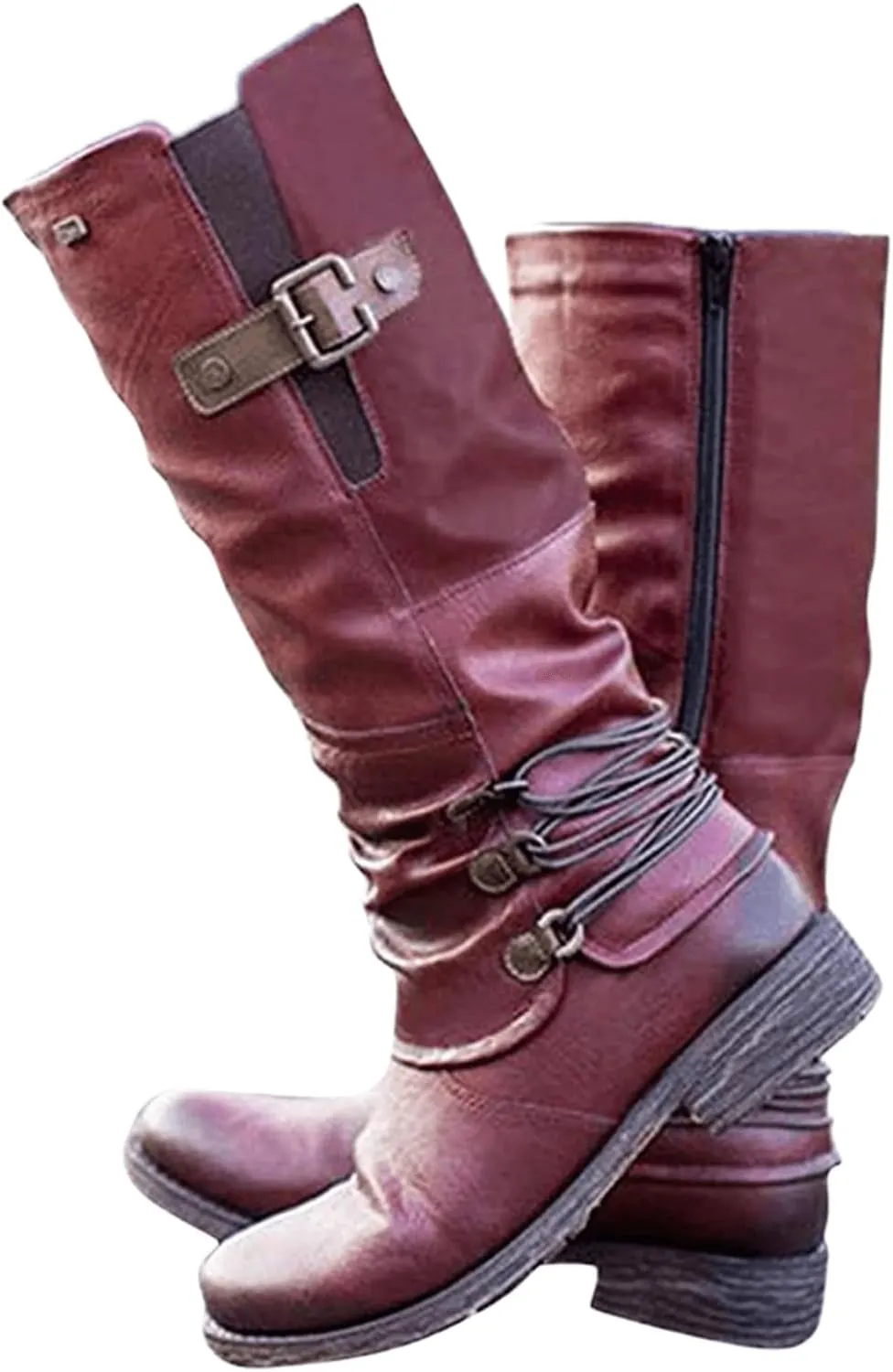 Boots For Women Knee High Wide Calf Leather Combat Boots Side Zipper Military Shoes Motorcycle Riding Biker Boots
