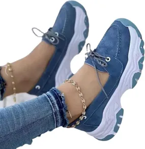 CANIAN 2023 Women's Platform lace-up Trainers, Breathable, Casual, Flat Running Shoes, Fashionable, Comfortable, Round Toe Single Shoes,Blue,38