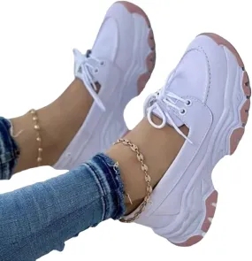 CANIAN 2023 Women's Platform lace-up Trainers, Breathable, Casual, Flat Running Shoes, Fashionable, Comfortable, Round Toe Single Shoes,White,35
