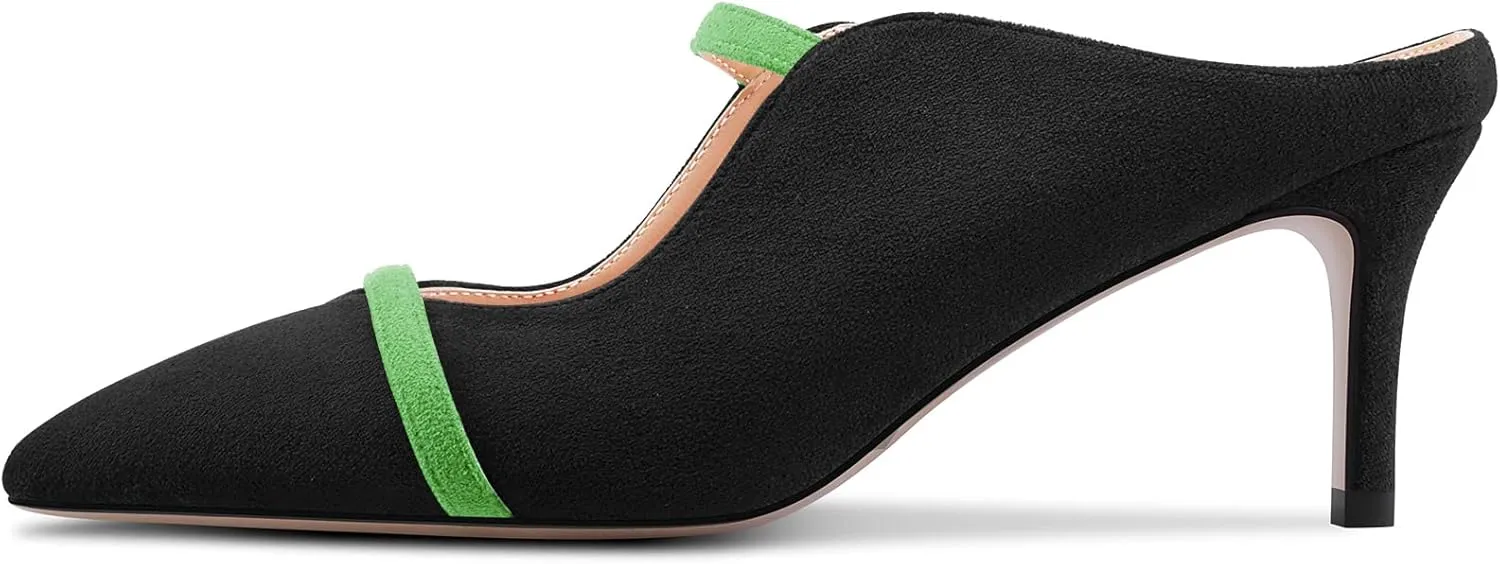 Castamere Women Mid Heel Pointed Toe Slip-on Patchwork Pumps Mules Shoes Casual Dress 2.6 Inches Heels