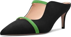 Castamere Women Mid Heel Pointed Toe Slip-on Patchwork Pumps Mules Shoes Casual Dress 2.6 Inches Heels