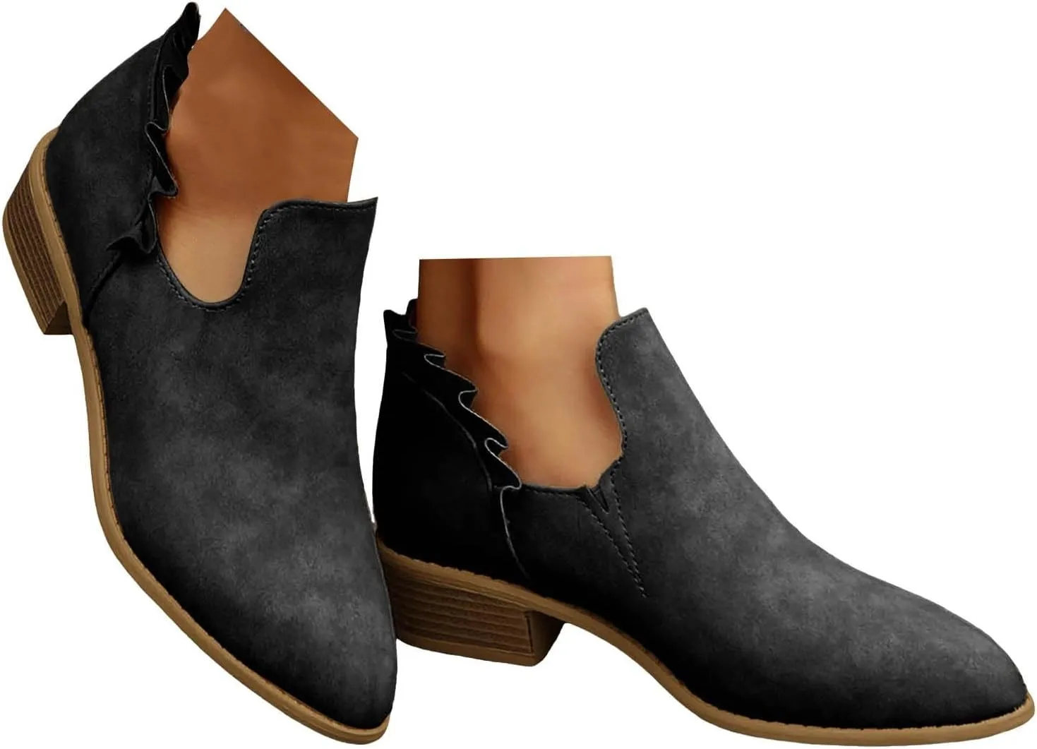 Cathalem Ankle Boots for Wome, 2024 V Cutout Ankle Boots Pointed Toe Chunky Stacked Heel Booties Western Boots Low Heel Boots