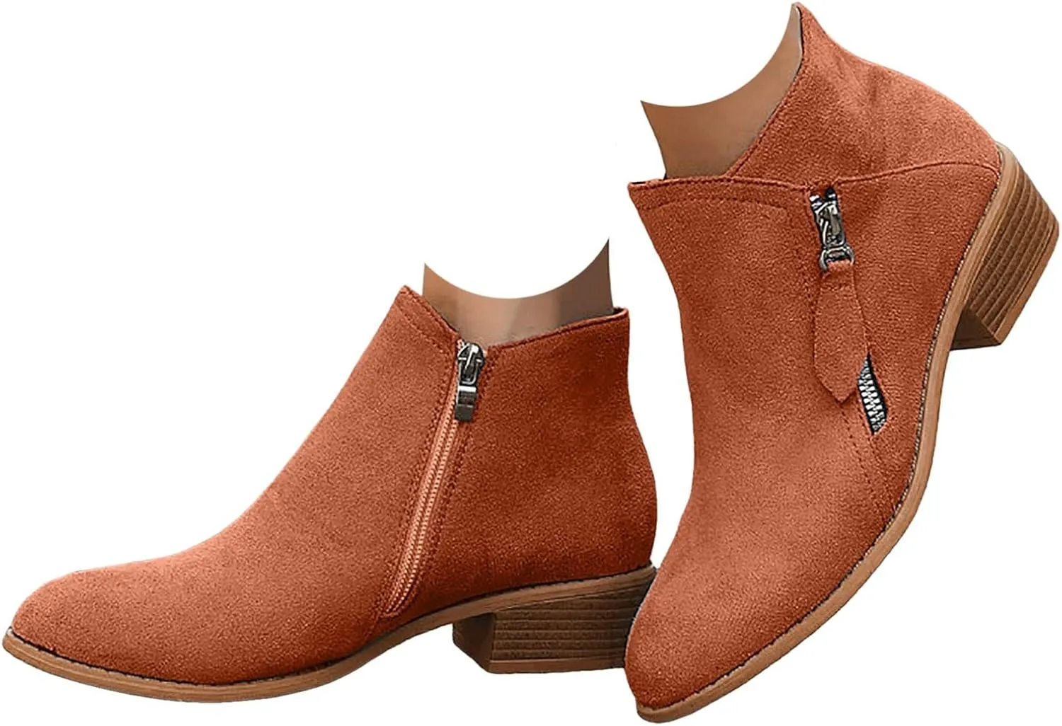 Cathalem Ankle Boots for Women Ankle Booties Vintage Slip on Round Toe Side Zipper Chunky Block Mid Heel Booties Ladies Shoes
