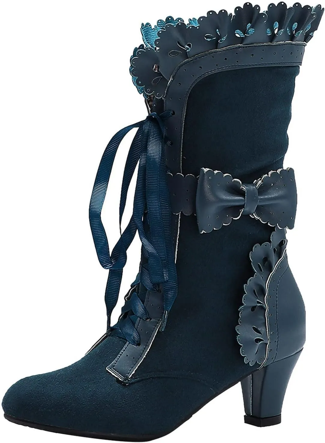 Cathalem Cowboy Boots for Women, Women Victorian Boots 70s Lace Up Kitten Heel Mild Calf Boots Wide Calf Boots